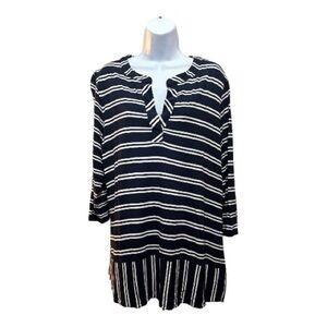 TALBOTS Woman Black & White Tunic Plus Size 1X Super Soft Rayon Blend V Neck